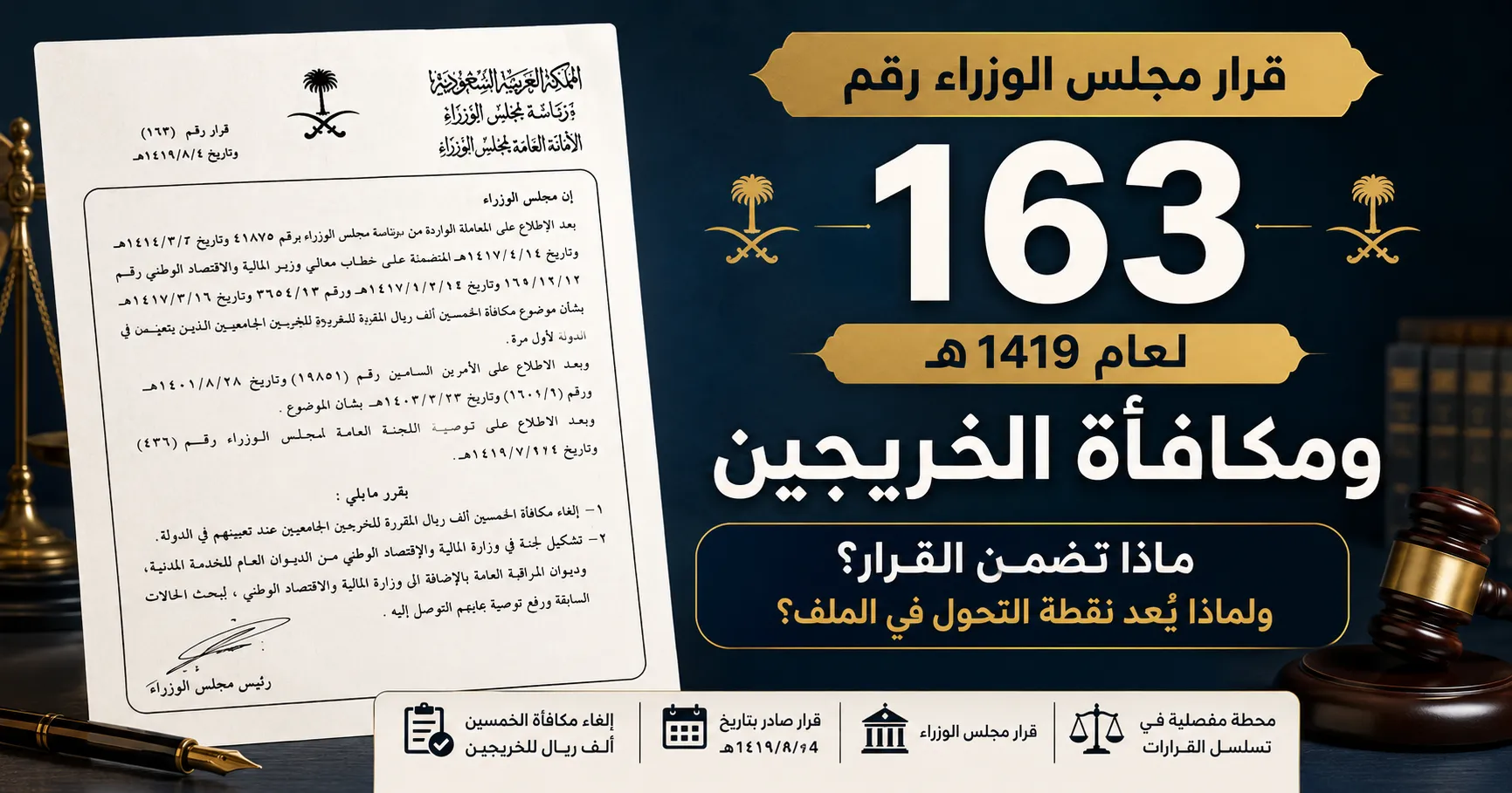 قرار مجلس الوزراء رقم 163 لعام 1419هـ ومكافأة الخريجين - ماذا تضمن القرار؟